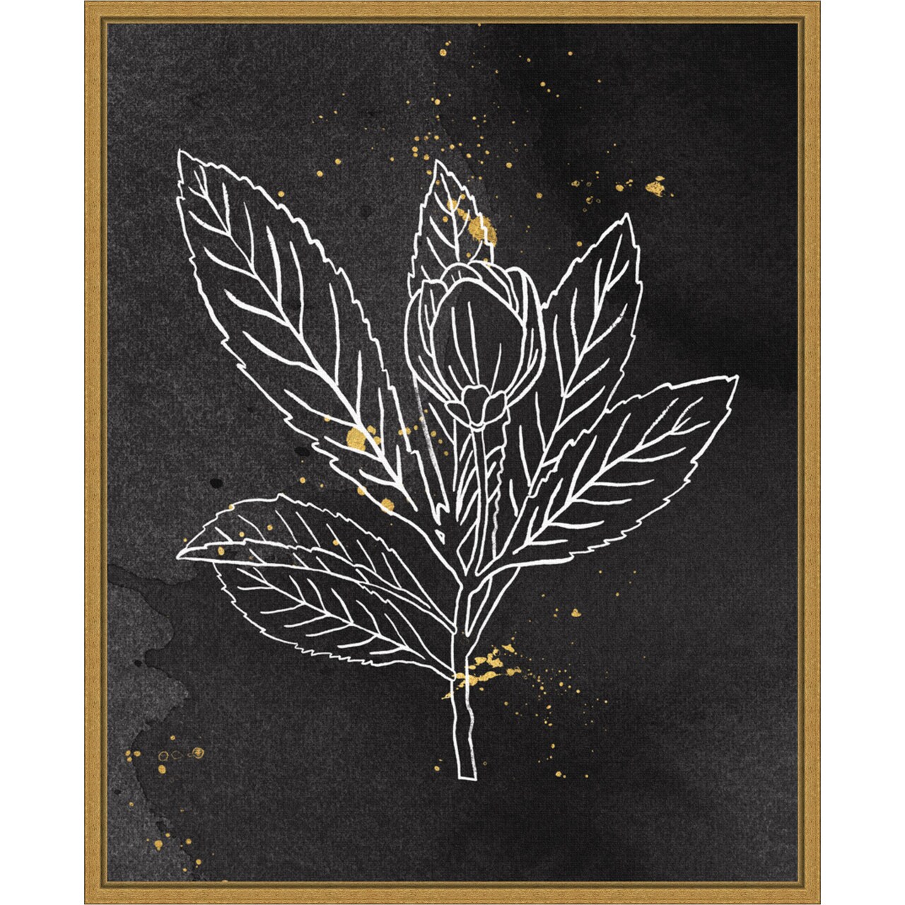 Indigo Blooms IV Black by Wild Apple Portfolio 16-in. W x 20-in. H. Canvas Wall Art Print Framed in Gold